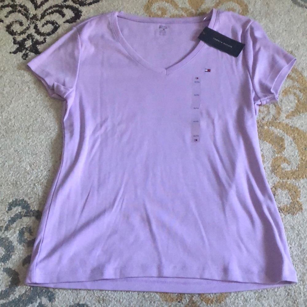 Tommy Hilfiger v neck short sleeve purple tee